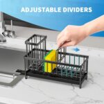 Cisily Black Sponge Holder for Kitchen Sink, Sink Caddy Organizer with High Brush Holder, Kitchen Countertop Organizers and Storage Essentials, Rustproof 304 Stainless Steel, Soap Dispenser Organize - Image 4