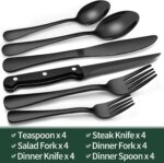 EWFEN 24-Piece Black Silverware Set with Steak Knives, Flatware for 4, Food-Grade Stainless Steel Tableware Cutlery Set, Mirror Finished Utensil Sets Home Restaurant - Image 2